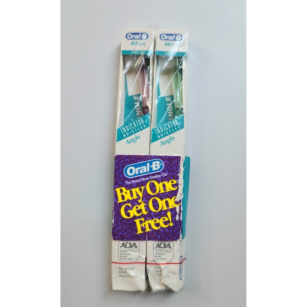 Vintage 1993 Oral B 40 Soft‎ Angle Indicator Bristles Toothbrush NOS - 2 Pack